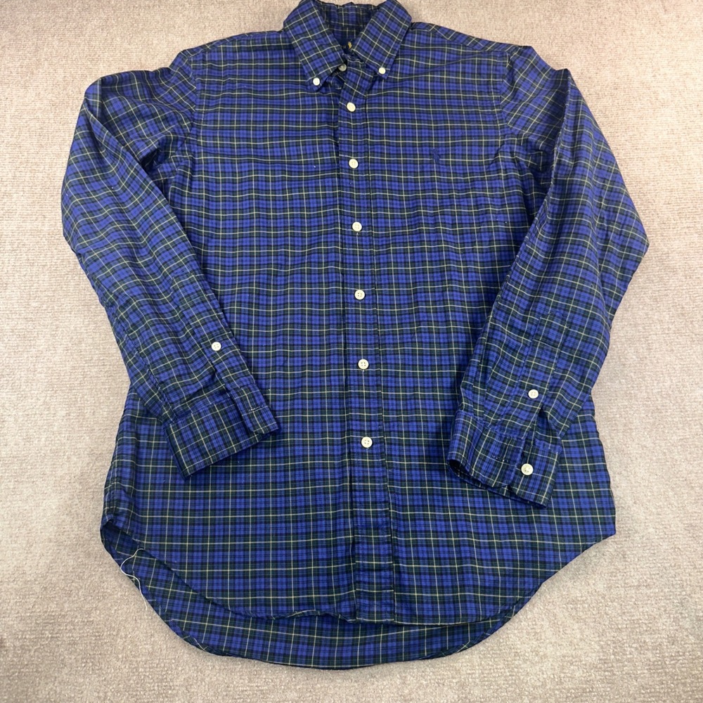 Ralph Lauren Mens Small Blue Green Plaid Button Down Shirt Long Sleeve Pony Logo